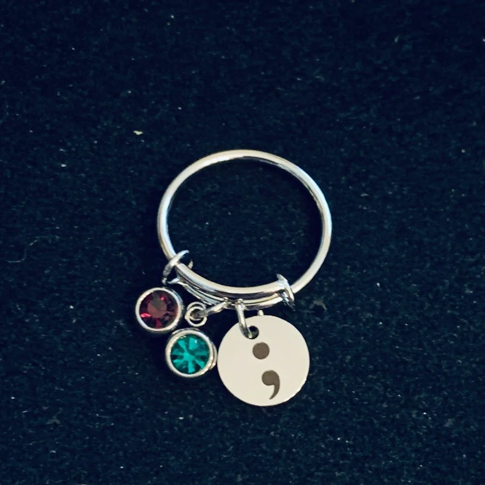 Semi-colon Suicide Awareness Prevention charm dangle ring